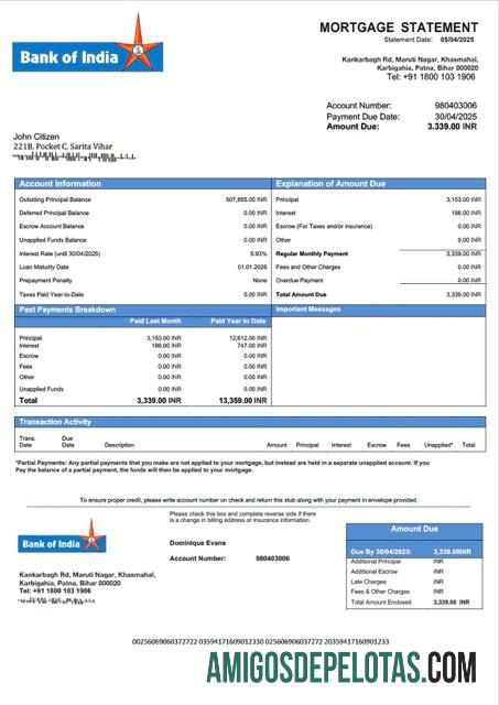 para download Modelo Word e PDF de declaração de hipoteca do Banco da Índia da Índia